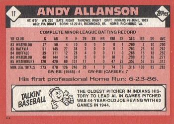 1986 Topps Traded #1T Andy Allanson Back