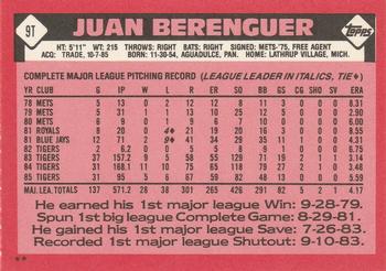 1986 Topps Traded #9T Juan Berenguer Back