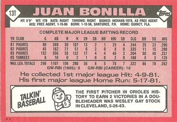 1986 Topps Traded #13T Juan Bonilla Back