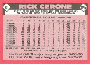 1986 Topps Traded #22T Rick Cerone Back