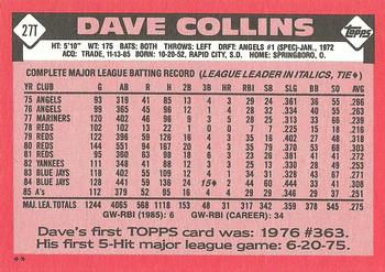 1986 Topps Traded #27T Dave Collins Back