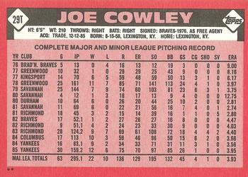 1986 Topps Traded #29T Joe Cowley Back