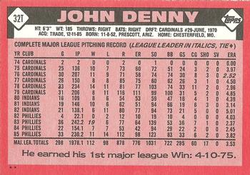 1986 Topps Traded #32T John Denny Back