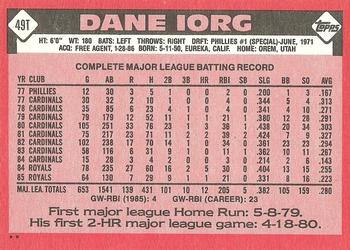 1986 Topps Traded #49T Dane Iorg Back