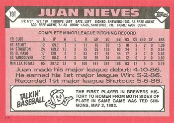 1986 Topps Traded #79T Juan Nieves Back