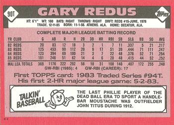 1986 Topps Traded #90T Gary Redus Back