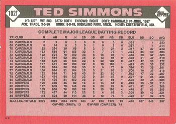 1986 Topps Traded #102T Ted Simmons Back