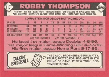 1986 Topps Traded #113T Robby Thompson Back