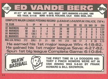 1986 Topps Traded #118T Ed Vande Berg Back