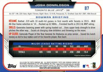 2015 Bowman Chrome #87 Josh Donaldson Back