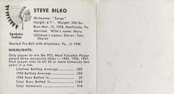 1959 Darigold Farms Spokane Indians #NNO Steve Bilko Back