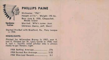 1959 Darigold Farms Spokane Indians #NNO Philips Paine Back