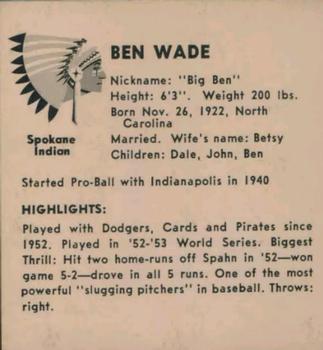 1959 Darigold Farms Spokane Indians #NNO Ben Wade Back