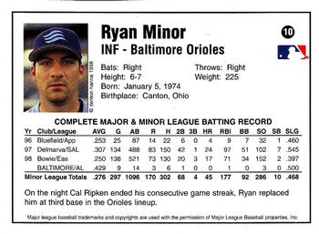 1998 Arizona Fall League Prospects - Gold #10 Ryan Minor Back