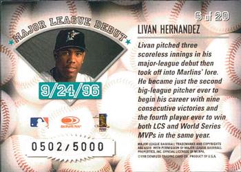 1998 Leaf Rookies & Stars - Freshman Orientation #6 Livan Hernandez Back