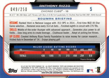 2015 Bowman - Purple #5 Anthony Rizzo Back