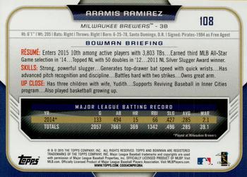 2015 Bowman - Silver Ice #108 Aramis Ramirez Back
