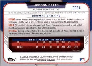 2015 Bowman - Prospects #BP64 Jordan Betts Back