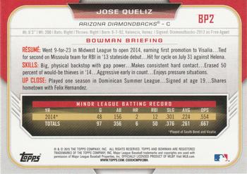 2015 Bowman - Prospects #BP2 Jose Queliz Back