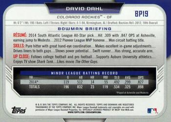 2015 Bowman - Prospects #BP19 David Dahl Back