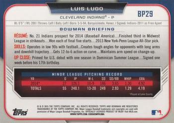 2015 Bowman - Prospects #BP29 Luis Lugo Back