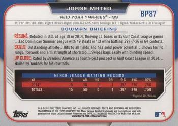 2015 Bowman - Prospects #BP87 Jorge Mateo Back