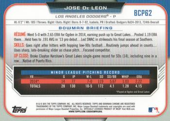 2015 Bowman - Chrome Prospects #BCP62 Jose De Leon Back