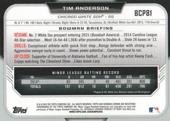 2015 Bowman - Chrome Prospects #BCP81 Tim Anderson Back