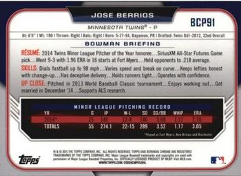 2015 Bowman - Chrome Prospects #BCP91 Jose Berrios Back