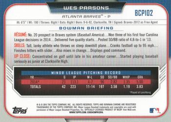 2015 Bowman - Chrome Prospects #BCP102 Wes Parsons Back