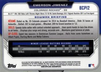 2015 Bowman - Chrome Prospects #BCP12 Emerson Jimenez Back