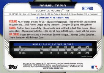 2015 Bowman - Chrome Prospects #BCP68 Raimel Tapia Back