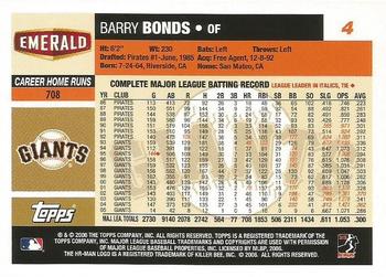 2006 Topps Emerald Nuts San Francisco Giants #4 Barry Bonds Back