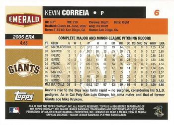 2006 Topps Emerald Nuts San Francisco Giants #6 Kevin Correia Back