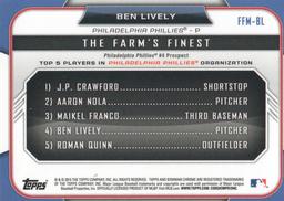 2015 Bowman - The Farm's Finest Minis #FFM-BL Ben Lively Back