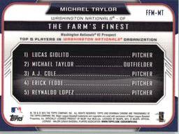 2015 Bowman - The Farm's Finest Minis #FFM-MT Michael Taylor Back