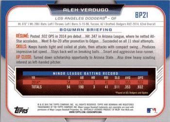 2015 Bowman - Prospects Yellow #BP21 Alex Verdugo Back