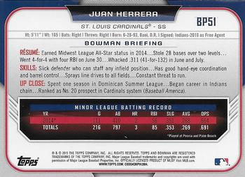 2015 Bowman - Prospects Yellow #BP51 Juan Herrera Back