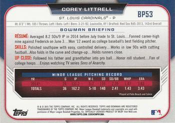 2015 Bowman - Prospects Yellow #BP53 Corey Littrell Back