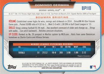 2015 Bowman - Prospects Yellow #BP118 Domingo German Back