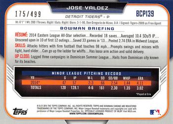 2015 Bowman - Chrome Prospects Refractors #BCP139 Jose Valdez Back