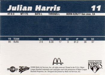 2000 Multi-Ad Cedar Rapids Kernels #11 Julian Harris Back