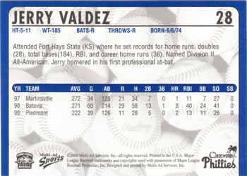 2000 Multi-Ad Clearwater Phillies #NNO Jerry Valdez Back