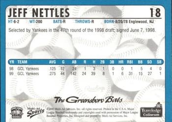 2000 Multi-Ad Greensboro Bats #18 Jeff Nettles Back