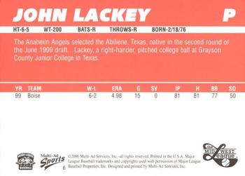 2000 Multi-Ad Midwest League Top Prospects (Numbered) #6 John Lackey Back