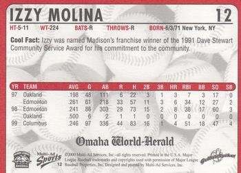 2000 Multi-Ad Omaha Golden Spikes #12 Izzy Molina Back