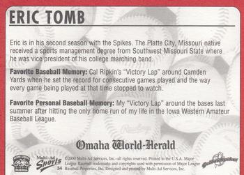 2000 Multi-Ad Omaha Golden Spikes #34 Eric Tomb Back