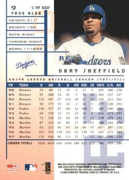 1998 Leaf Rookies & Stars - True Blue #9 Gary Sheffield Back