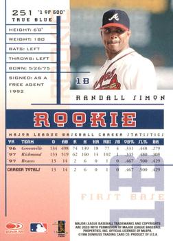 1998 Leaf Rookies & Stars - True Blue #251 Randall Simon Back