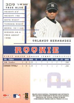 1998 Leaf Rookies & Stars - True Blue #309 Orlando Hernandez Back